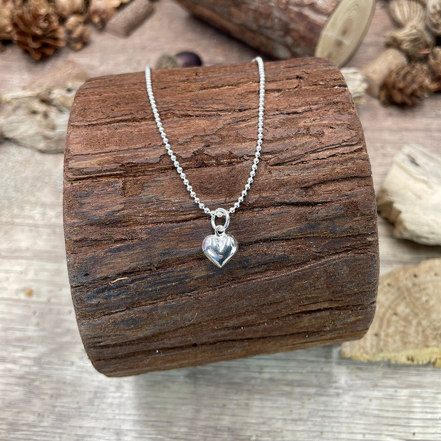 SWEETHEART DIAMOND BALL CHAIN ​​NECKLACE HEART PENDANT IN 925 SILVER