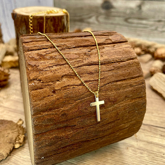 HOLY MOLY GOLD COLLIER CHAÎNE MAILLE BOULES FACETTÉES AVEC PENDENTIF CROIX MIROIR EN VERMEIL 24 K