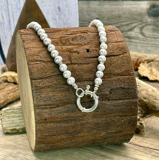 WATER PEARL NECKLACE WHITE FRESHWATER CULTURED PEARLS AND 925 SILVER BUOY CLASP