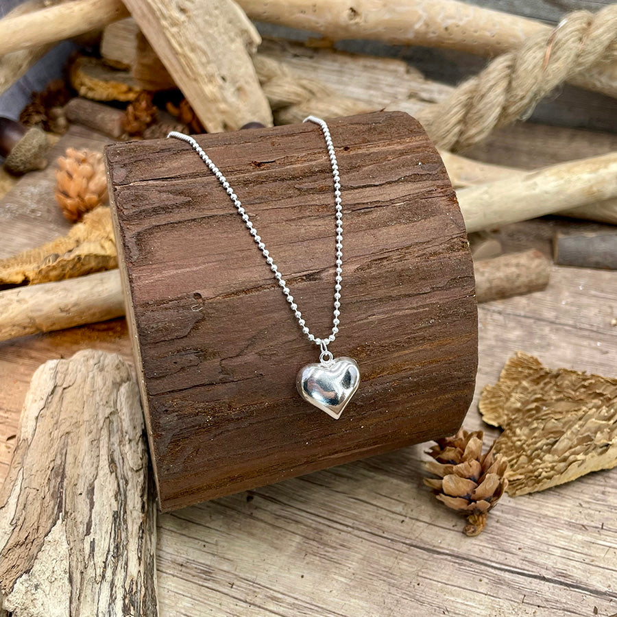 SWEETHEART DIAMOND BALL CHAIN ​​NECKLACE HEART PENDANT IN 925 SILVER