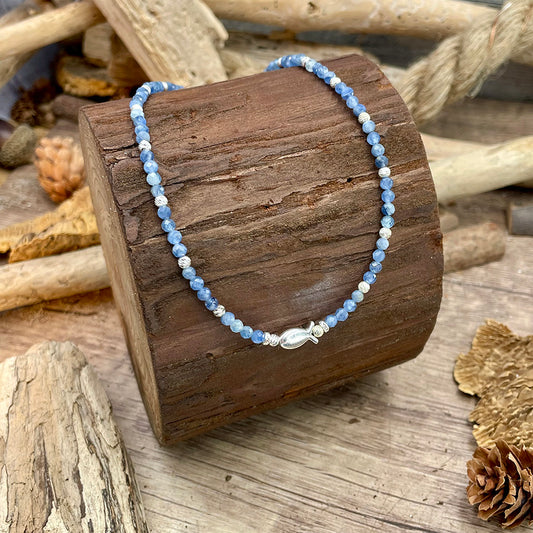GUIDING LIGHT KYANITE PEARL NECKLACE AND 925 SILVER NORTH STAR PENDANT