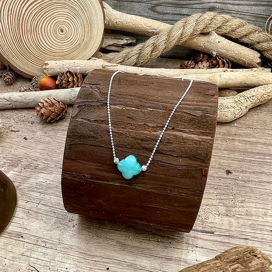 Collier femme ICE ME BABY – trèfle en amazonite facettée & chaîne boules scintillantes en argent 925