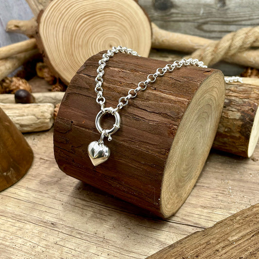 Collier femme HARD LOVE en argent 925 – chaîne jaseron épaisse, fermoir bouée et cœur massif