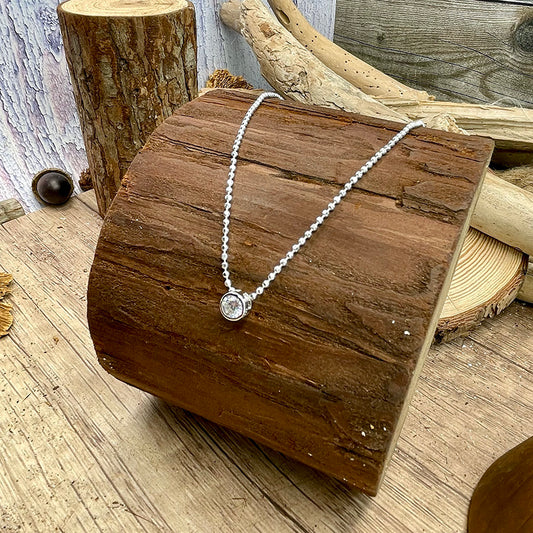 SINGLE STONE NECKLACE CHAIN ​​DIAMOND BALLS SOLITAIRE ZIRCONIA PENDANT IN 925 SILVER
