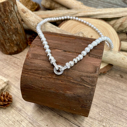 WATER PEARL NECKLACE WHITE FRESHWATER CULTURED PEARLS AND 925 SILVER BUOY CLASP