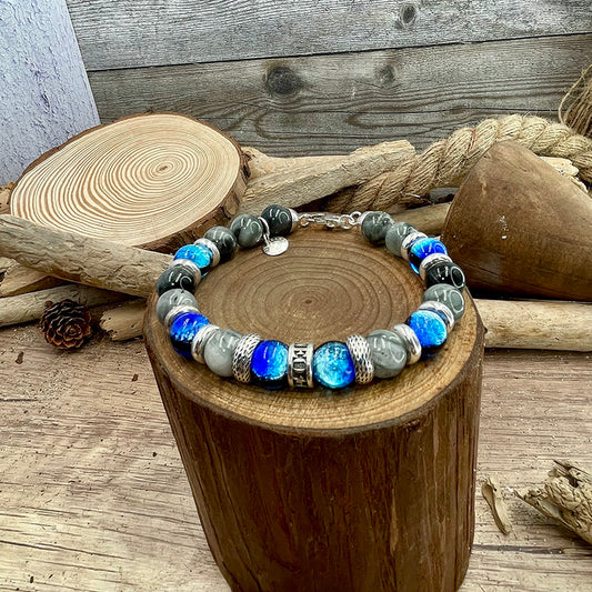 Bracelet homme NEON OBSESSION – perles d’œil d’aigle 10 mm, donut signature et fermoir mousqueton argent 925
