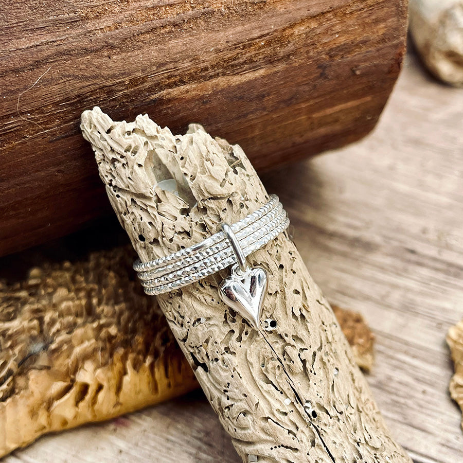 Bague femme TAG MY HEART, BOYS! – bague multi-anneaux en argent 925, pendentif cœur allongé