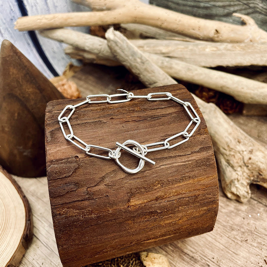 bracelet femme MELT INTO ME, HOT STUFF – maillons rectangulaires & fermoir toggle sculpté, en argent 925