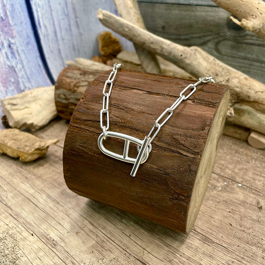 Collier femme PRIVATE PIER ONLY – chaîne rectangulaire oversize en argent 925, fermoir toggle marin bijou, création massive.