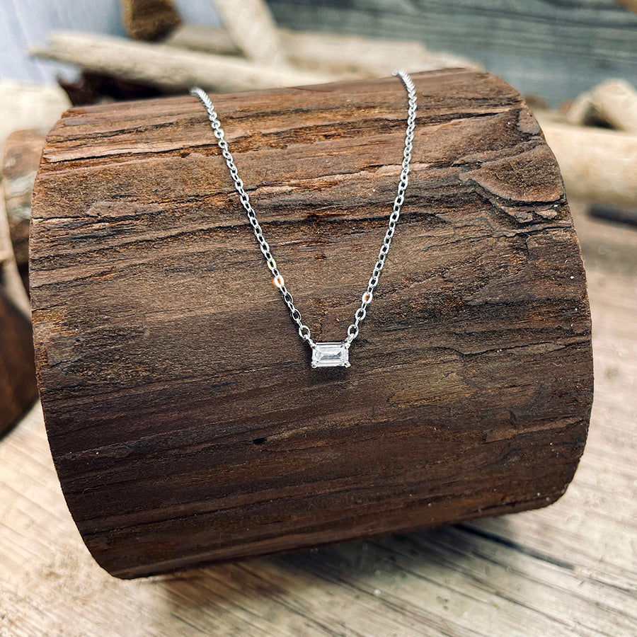 Collier femme I DON’T SHARE SPARKLE, MY LOVE – pendentif zircon taille émeraude, chaîne fine forçat en argent 925