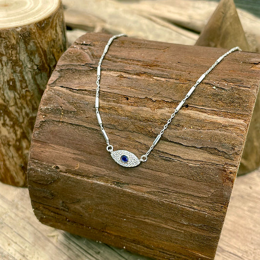 Collier femme WATCHA LOOKIN’ AT, BABY? – pendentif œil pavé de zircon et chaîne forçat tubes argent 925