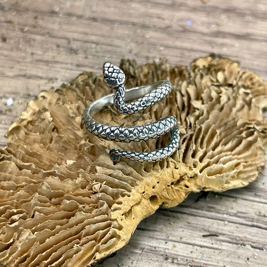 Bague femme BITE THE APPLE, SINNER!!! – serpent en argent 925, réglable et montée phalange