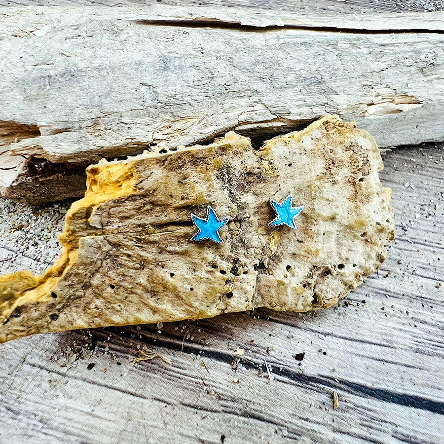 Boucles d’oreilles femme YOU LITTLE BEACH – clous étoile de mer, émail turquoise et argent 925