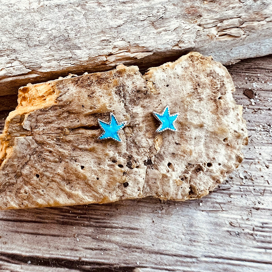 Boucles d’oreilles femme YOU LITTLE BEACH – clous étoile de mer, émail turquoise et argent 925