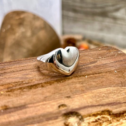 Bague femme HEARTBREAKER CLUB – chevalière cœur bombé en argent 925 effet miroir