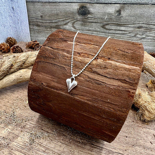 SWEETHEART DIAMOND BALL CHAIN ​​NECKLACE HEART PENDANT IN 925 SILVER