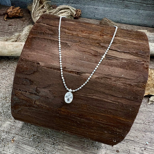 Collier femme DROP MY SPARK, QUEEN – pendentif ovale zircon façon diamant, chaîne boules facettées scintillantes en argent 925