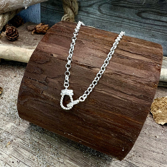 Collier femme DON’T LUCK WITH ME – chaîne jaseron épaisse en argent 925, fermoir fer à cheval pavé de zircons