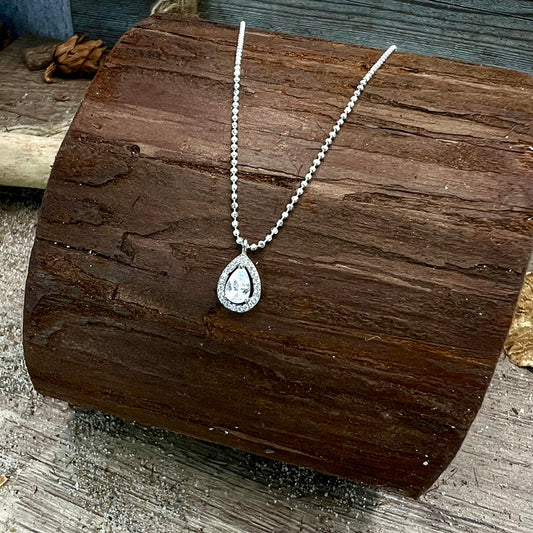 Collier femme TEARS OF A RICH B$$$CH – chaîne boules facettées scintillantes, pendentif goutte zircon et argent 925