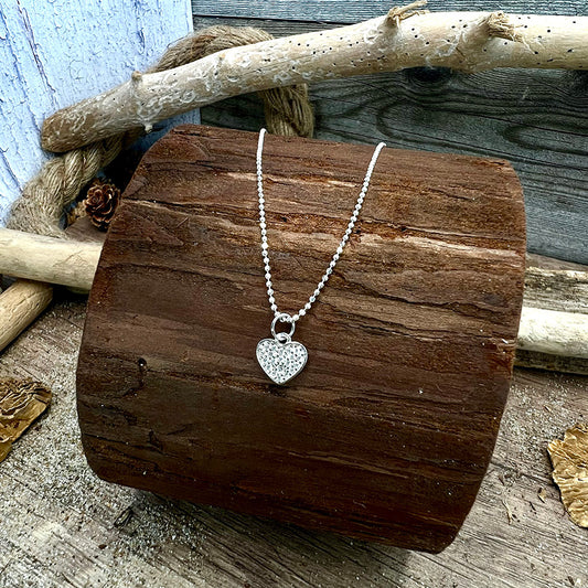 SWEETHEART DIAMOND BALL CHAIN ​​NECKLACE HEART PENDANT IN 925 SILVER