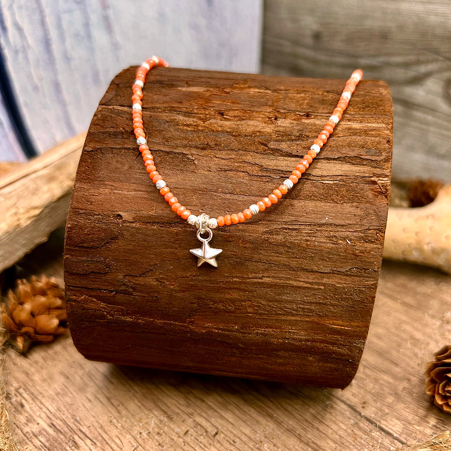 Collier femme STAR ME CRAZY – perles de corail bambou, pendentif étoile et argent 925