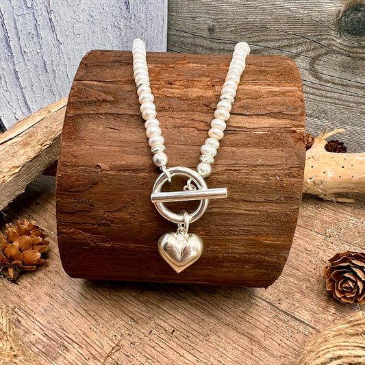 WATER PEARL NECKLACE WHITE FRESHWATER CULTURED PEARLS AND 925 SILVER BUOY CLASP