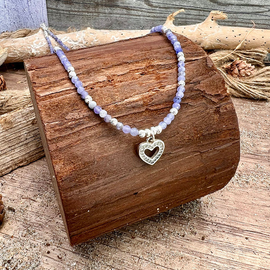 Collier femme I'M PRICELESS, DARLING – perles de tanzanite facettées, pendentif cœur ajouré zircon et argent 925