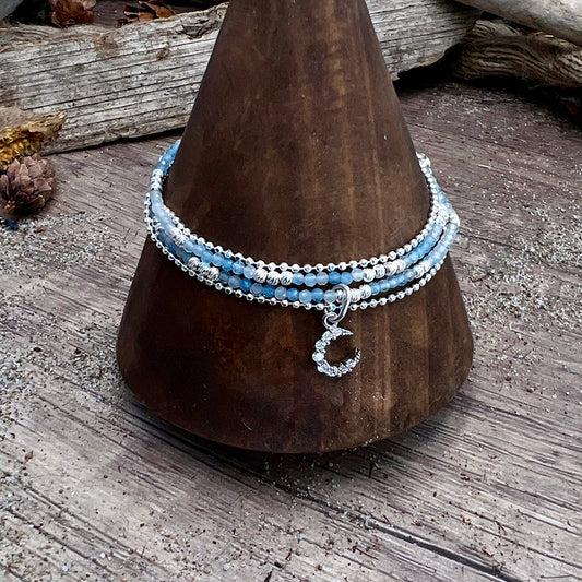 ETERNAL FLAME MULTI-ROW AQUAMARINE PEARL BRACELET AND 925 SILVER INFINITY PENDANT