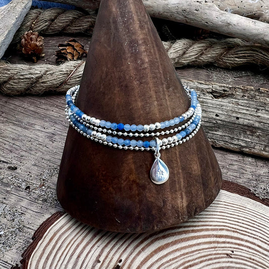 Bracelet femme multi-rang TEARS OF A STAR – perles de cyanite, pendentif goutte étoile zircon et argent 925