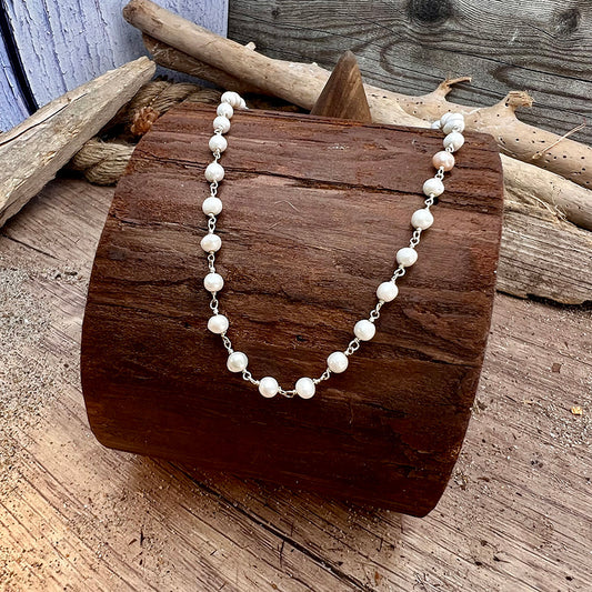 Collier femme HOLY PEARL & NO MERCY – perles de culture, montage rosario et argent 925