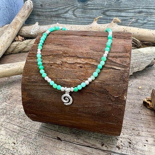 ANGELFISH CHRYSOPRASE PEARL NECKLACE AND 925 SILVER FISH PENDANT