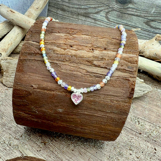 SHINY GREEN MULTICOLOR ZIRCONIA PEARL NECKLACE AND ZIRCONIA AND 925 SILVER SOLITAIRE PENDANT