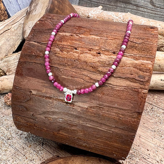 ETERNAL BOND RUBY PEARL NECKLACE AND 925 SILVER "LOVE" PENDANT