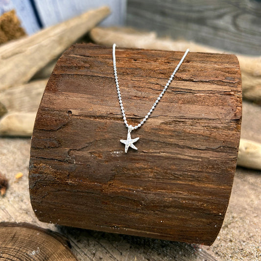 Collier femme BABY GODDESS – chaîne boules facettées scintillantes, pendentif mini étoile de mer zircons et argent 925