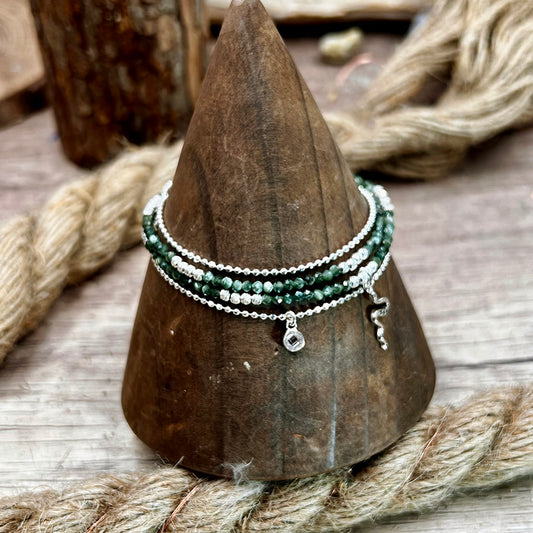 THE GUARDIAN MULTI-ROW BRACELET IN RUBY PEARLS AND GUARDIAN ANGEL PENDANT IN 925 SILVER