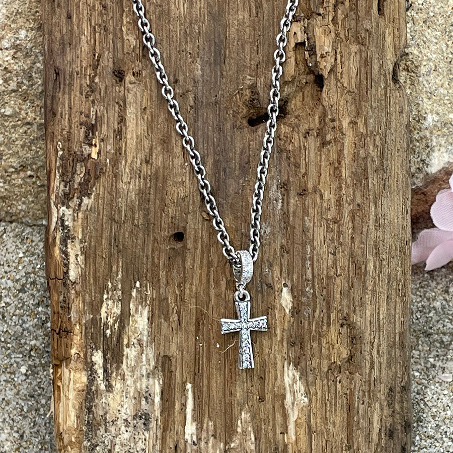 LEAN ON ME COLLIER UNISEXE CHAÎNE FORÇAT PENDENTIF CROIX ZIRCONS EN ARGENT 925