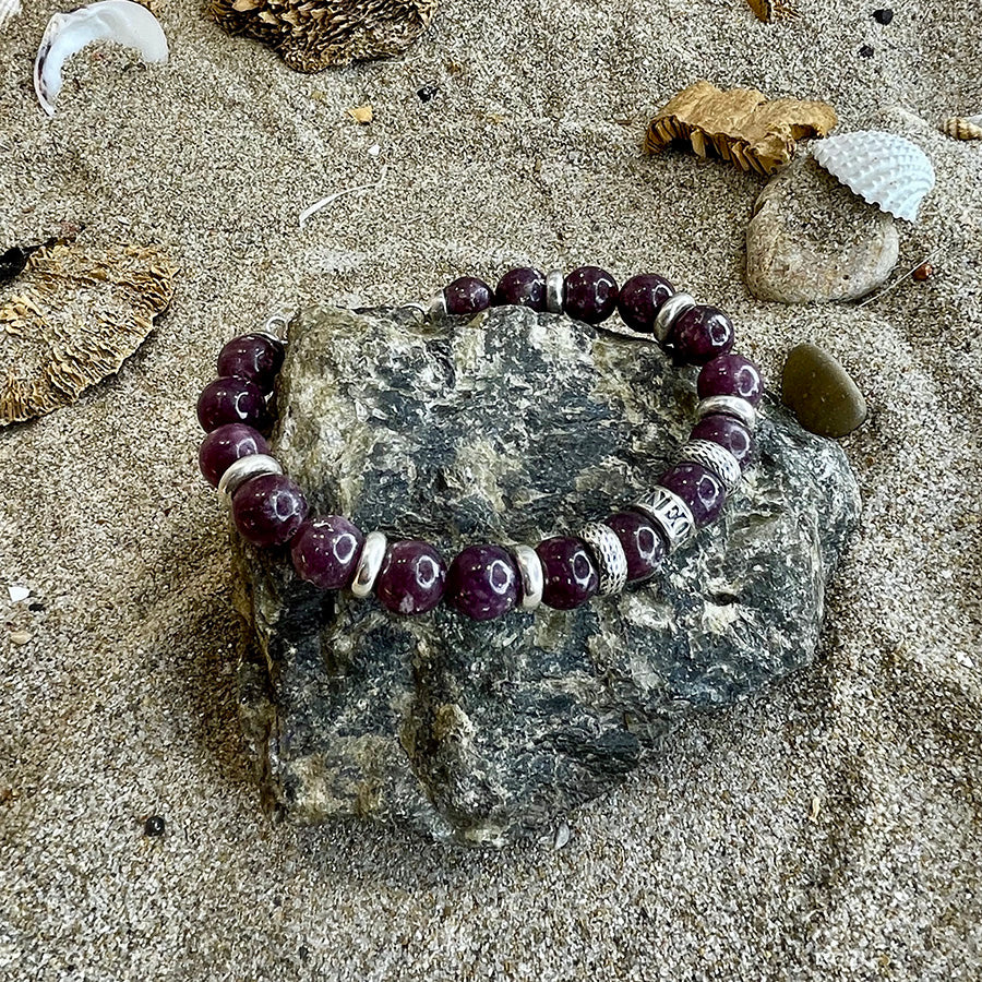 YEEHAW BRACELET HOMME EN PERLES DE LÉPIDOLITE ET ARGENT 925