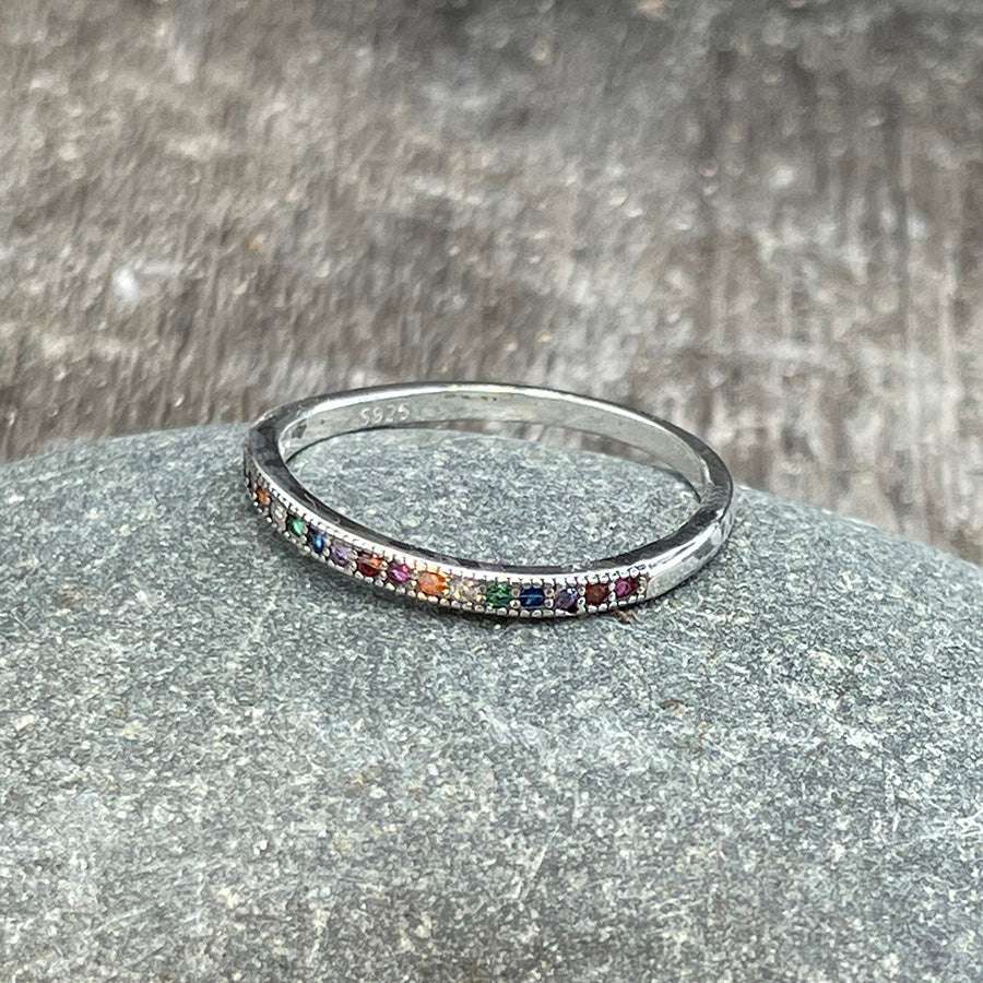 LIKELY RAINBOW BAGUE ALLIANCE ZIRCONS MULTICOLORES EN ARGENT 925