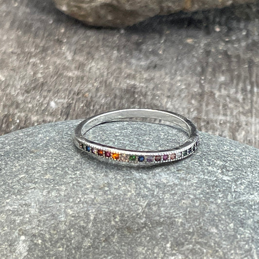 LIKELY RAINBOW BAGUE ALLIANCE ZIRCONS MULTICOLORES EN ARGENT 925