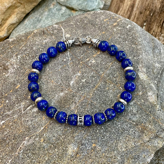 NEVERMIND BRACELET HOMME EN PERLES LAPIS LAZULI ET INTERCALAIRES EN ARGENT 925