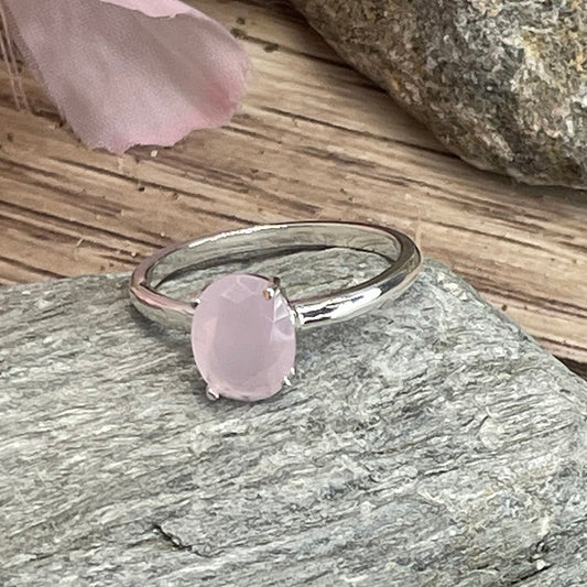 PINKY BAGUE CABOCHON QUARTZ ROSE EN ARGENT 925