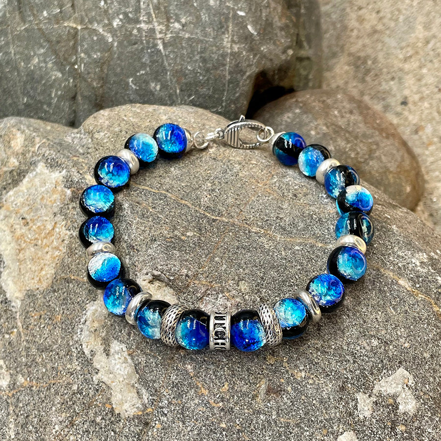 Bracelet homme MASTER OF BLUE – perles 10 mm, donut signature, fermoir rayé et argent 925