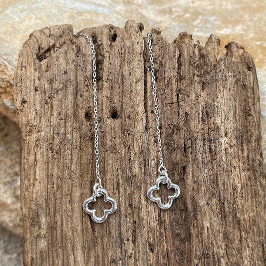 BACI BOUCLES D'OREILLES PENDENTIFS TRÉFLES SUR CHAÎNES PENDANTES EN ARGENT 925