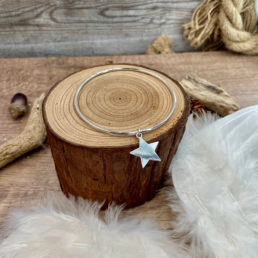 ANTARÈS BRACELET JONC AVEC PENDENTIF ÉTOILE MIROIR EN ARGENT 925 – bijoux fait main en argent 925 | Pitch & Néo