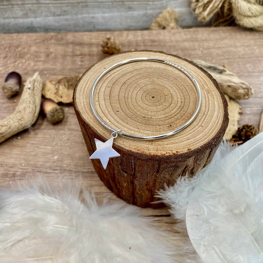 ANTARÈS BRACELET JONC AVEC PENDENTIF ÉTOILE MIROIR EN ARGENT 925 – bijoux fait main en argent 925 | Pitch & Néo