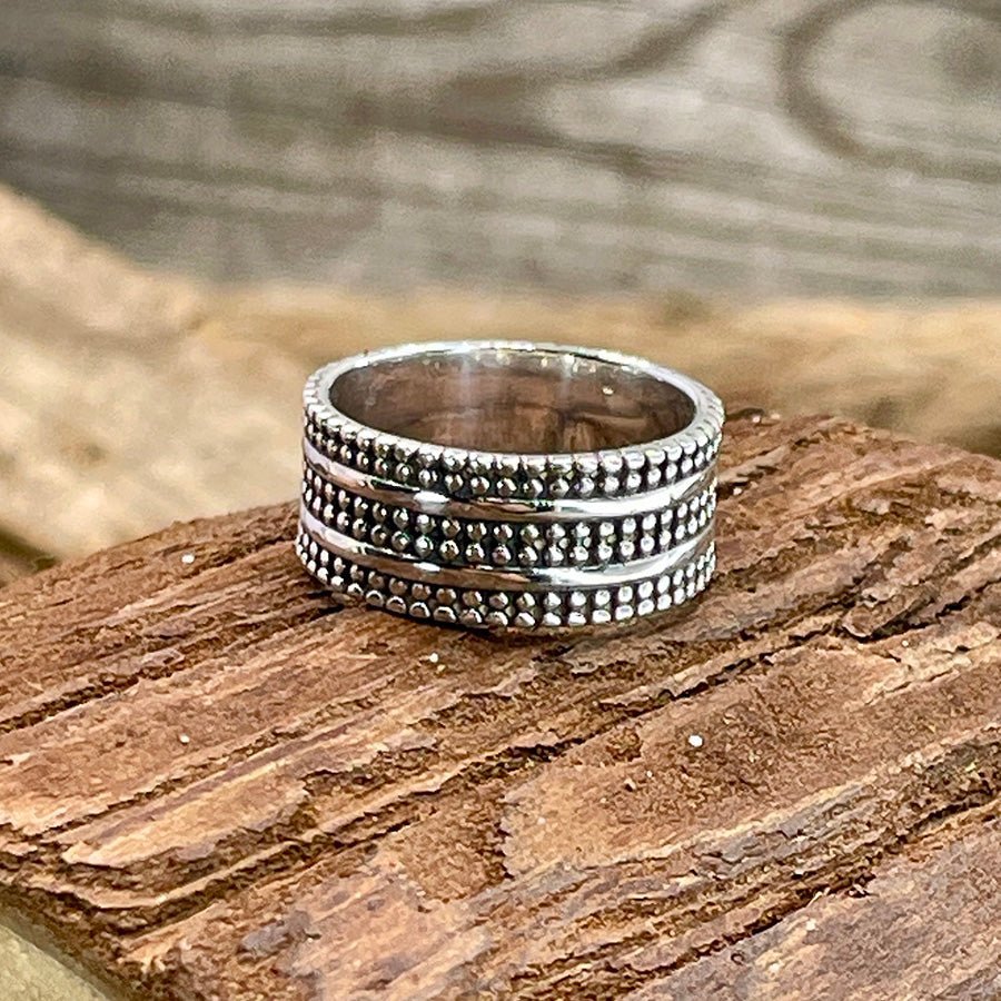 Bague anneau large femme argent 925 OWN ME, GLITTER BRAT – motif perlé – bijoux fait main en argent 925 | Pitch & Néo
