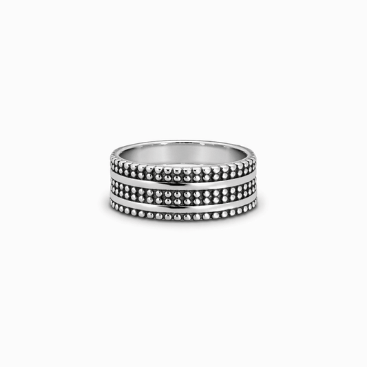 Bague anneau large femme argent 925 OWN ME, GLITTER BRAT – motif perlé – bijoux fait main en argent 925 | Pitch & Néo