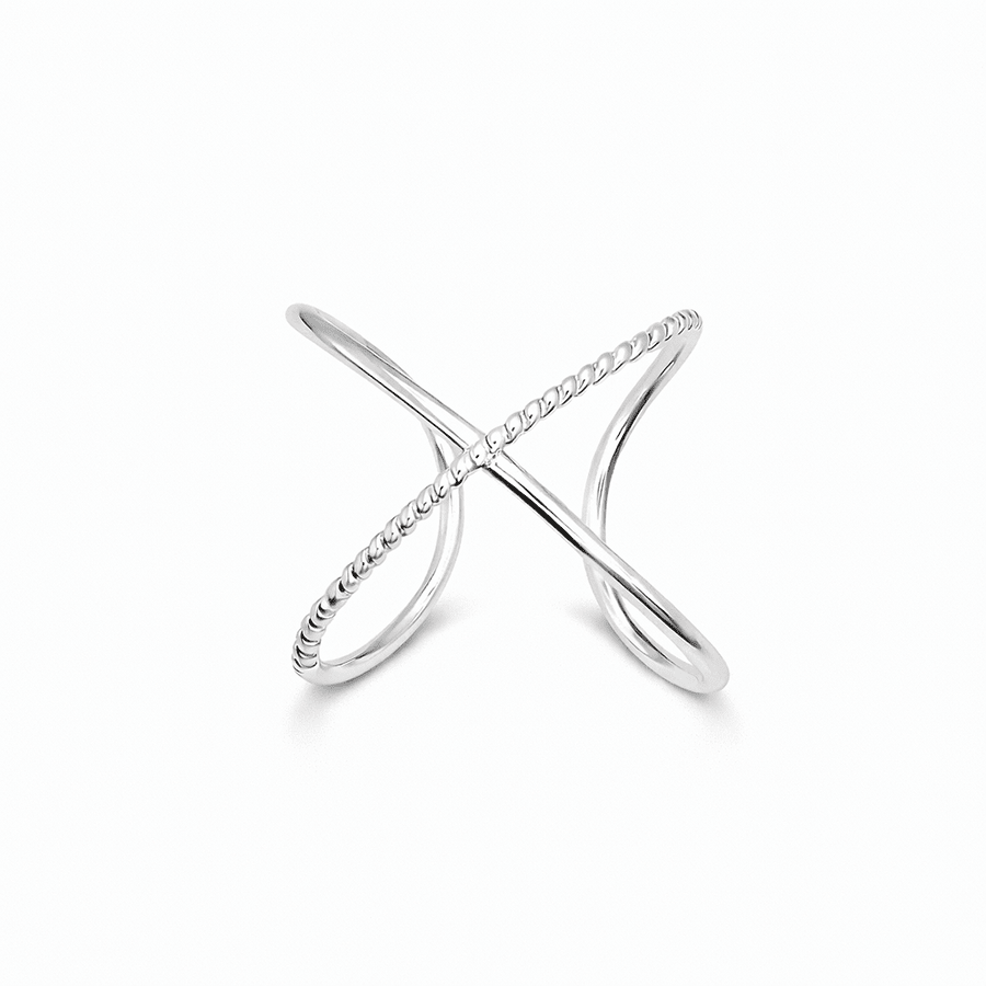 Bague croisée X réglable double anneau lisse et torsadé femme argent 925 CROSS ME IF YOU CAN – bijoux fait main en argent 925 | Pitch & Néo