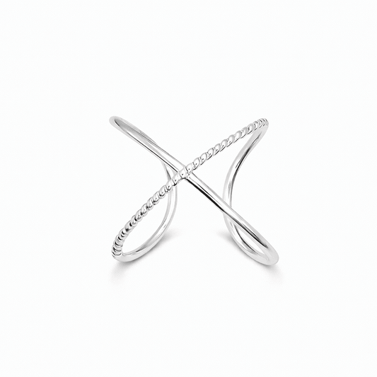 Bague croisée X réglable double anneau lisse et torsadé femme argent 925 CROSS ME IF YOU CAN – bijoux fait main en argent 925 | Pitch & Néo