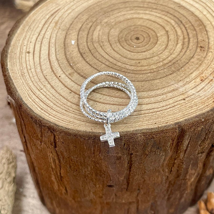 Bague femme AMEN, DIVA – bague multi - anneaux en argent 925, croix pavée de zircons – bijoux fait main en argent 925 | Pitch & Néo